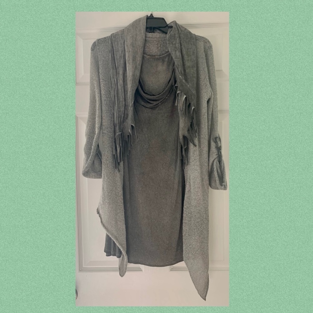 3 peace( cardigan, top & scarf) set. Gray. M, Kate Fashion